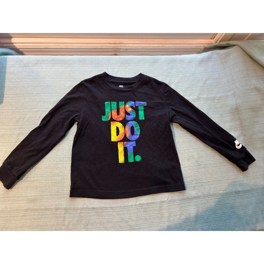 The Nike Tee Just Do It Long Sleeve Shirt Black Multicolor Sz 5 Small